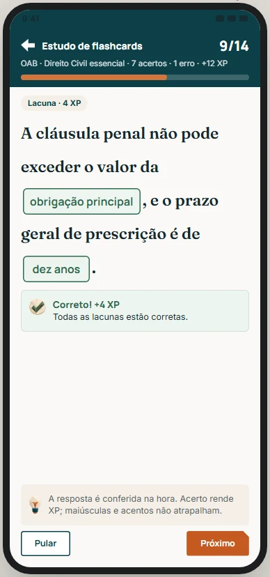 Ilustração aprovada: Flashcard de lacuna